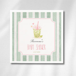 Sage-randig Matcha Bubble Tea Flicka Baby Shower Pappersservett