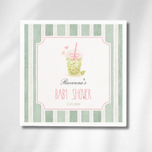 Sage-randig Matcha Bubble Tea Flicka Baby Shower Pappersservett