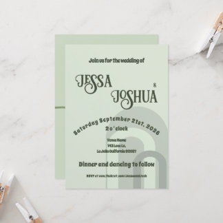 Sage Retro Funky Disco Bröllop - djärv modern Roli Inbjudningar