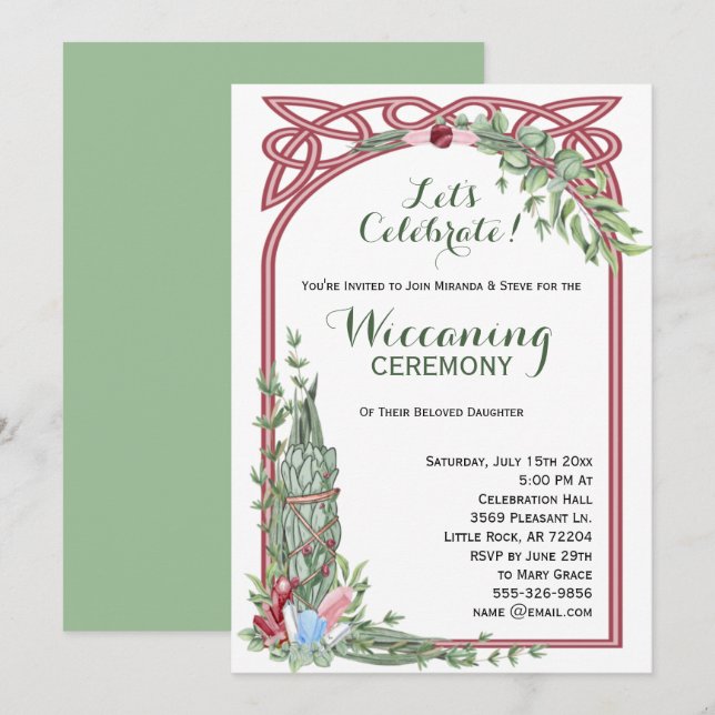 Sage & Ro Herbal Crystal Bouquet Baby Wiccaning Inbjudningar (Fram/baksida)