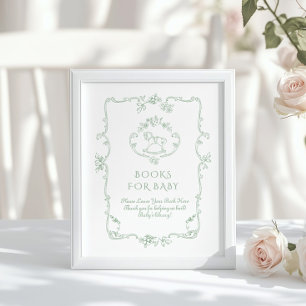 Sage Rocking horse Chinoiserie Bokar för baby Poster