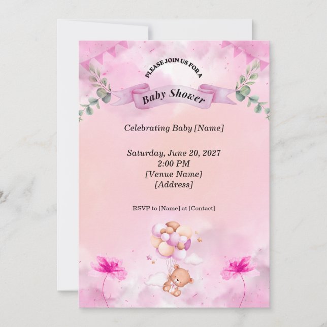 Sage Rosa Baby Shower Inbjudan (Framsida)