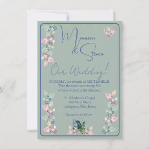 Sage, Rosa och Blue Hues Blommigt Bröllop Inbjudningar