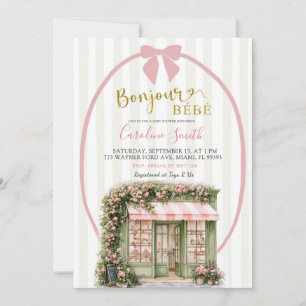 Sage Rosa Randig Parisian Café Baby Shower Inbjudningar