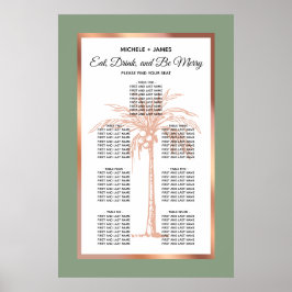 Sage Rose Gold Tropisk Palm Bröllopsplatskarta Poster