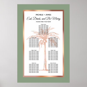 Sage Rose Gold Tropisk Palm Bröllopsplatskarta Poster