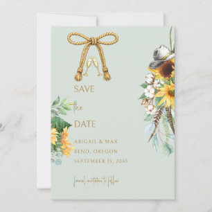 Sage Rustic Cowboy Sunflower Bröllop Save the Date Spara Datumet