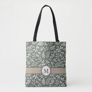 Sage Rustic Winter Botanical med Monogram Tygkasse