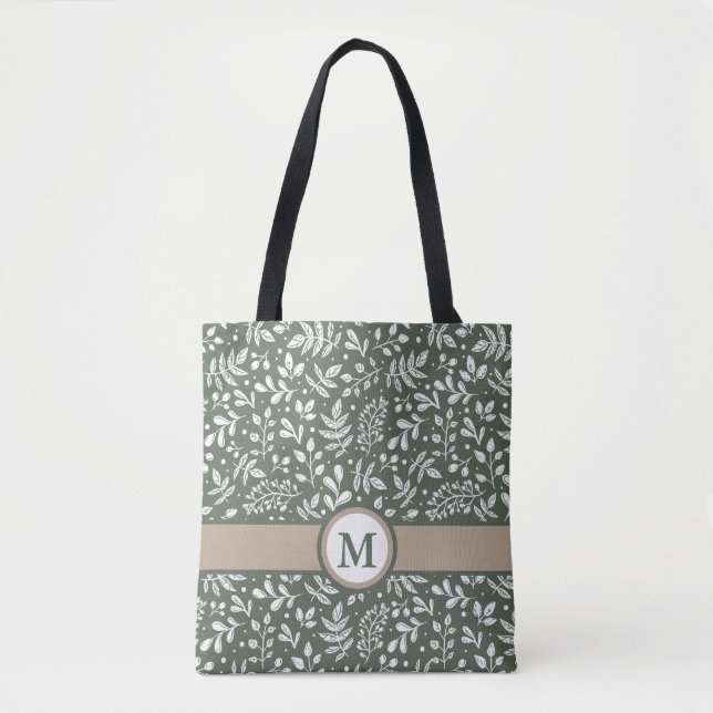Sage Rustic Winter Botanical med Monogram Tygkasse (Framsida)