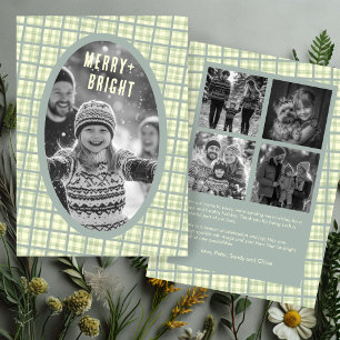 Sage-rutig randig jul anpassad fotokollage julkort