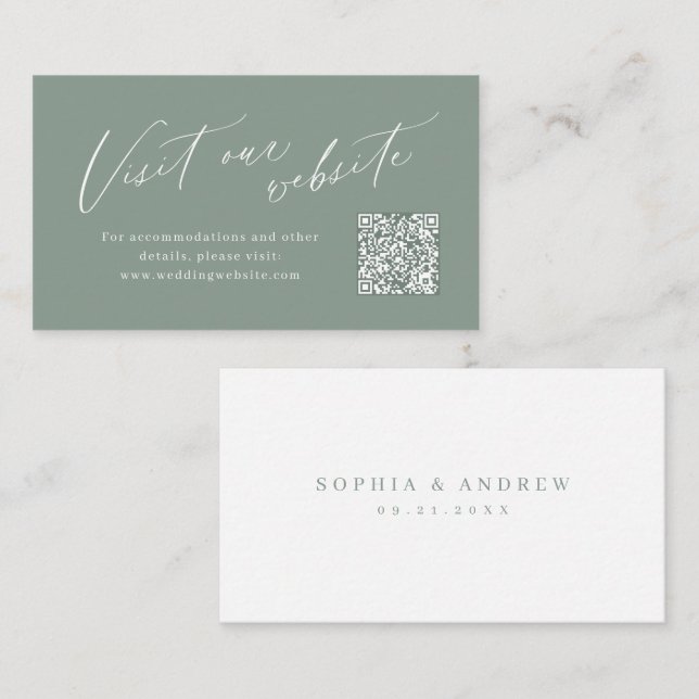 Sage script minimalist QR code website Insert card Placeringskort (Fram/baksida)