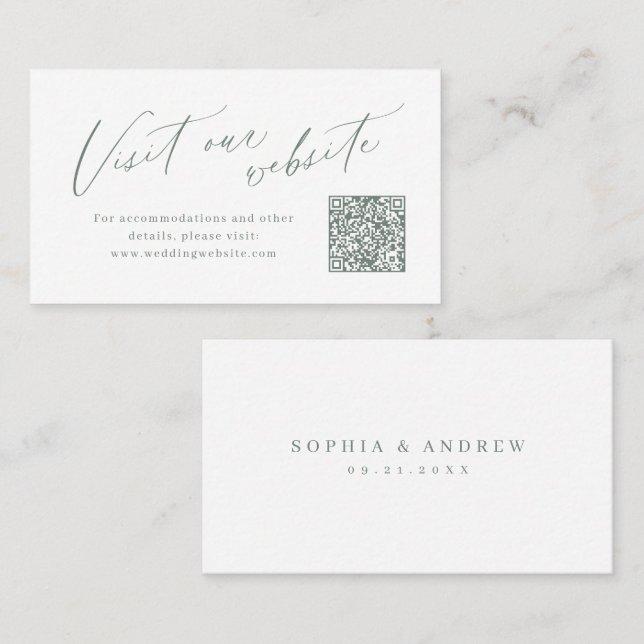 Sage script minimalist QR-kod webbplats Infogad ko Placeringskort (Fram/baksida)
