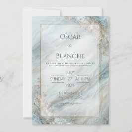 Sage Seafoam Guld Folie Marmor Bröllop Inbjudningar