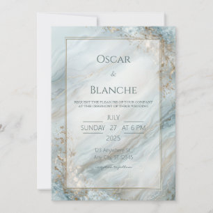 Sage Seafoam Guld Folie Marmor Bröllop Inbjudningar