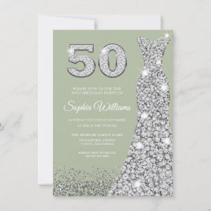 Sage & Silver Gown 50:e Födelsedagsfesten Inbjudningar