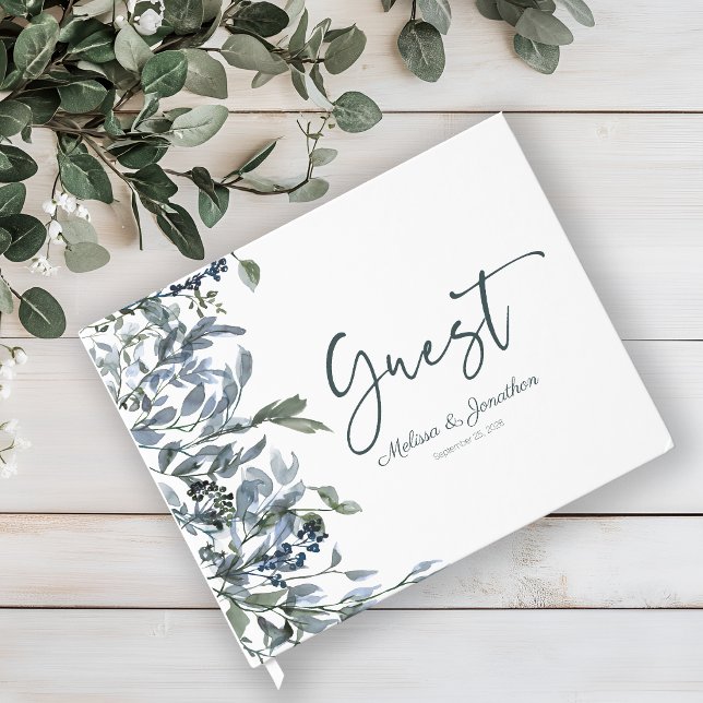 Sage Silver Grön Blommig Bröllop Gästbok (Skapare uppladdad)