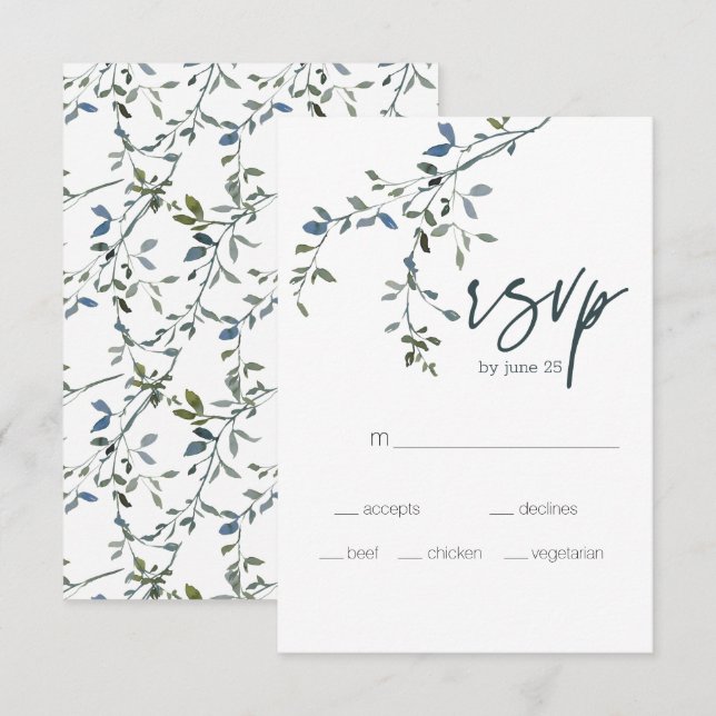 Sage Silver Grön Blommig Bröllop RSVP-kort OSA Kort (Fram/baksida)