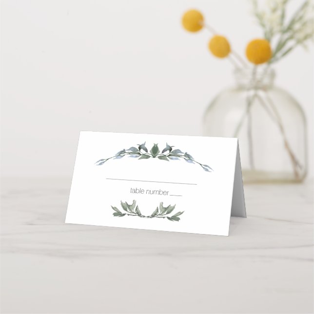 Sage Silver Grön Blommig Bröllopsplatskort Placeringskort (Framsida)
