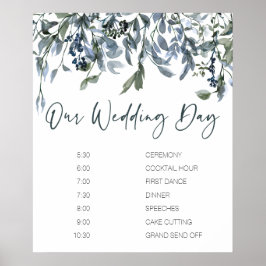 Sage Silver Grön Blommig Bröllopsschemaaffisch Poster