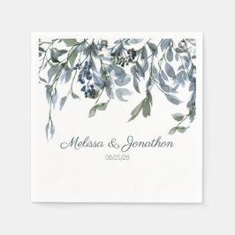 Sage Silver Gröna Blommiga Bröllopsservetter Pappersservett