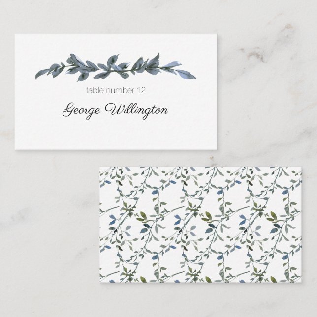 Sage Silver Grönt Blommigt Bröllop Place Card Placeringskort (Fram/baksida)