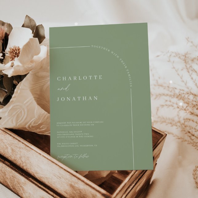 Sage Simple Modern Arch Bröllop Inbjudningar (Skapare uppladdad)