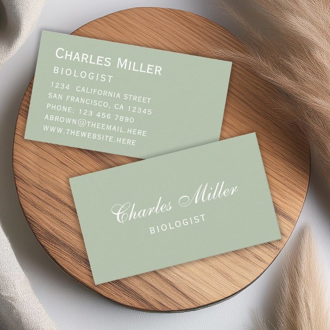 Sage Simple Modern Grönt White Elegant Script Visitkort (Skapare uppladdad)