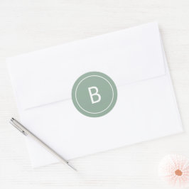 Sage Simple Modern Monogram Christmas Envelope Runt Klistermärke