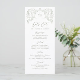Sage Sketched Vintage Flourish Monogram Bröllop Meny