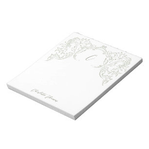 Sage Sketched Vintage Flourish Monogram Stationery Anteckningsblock