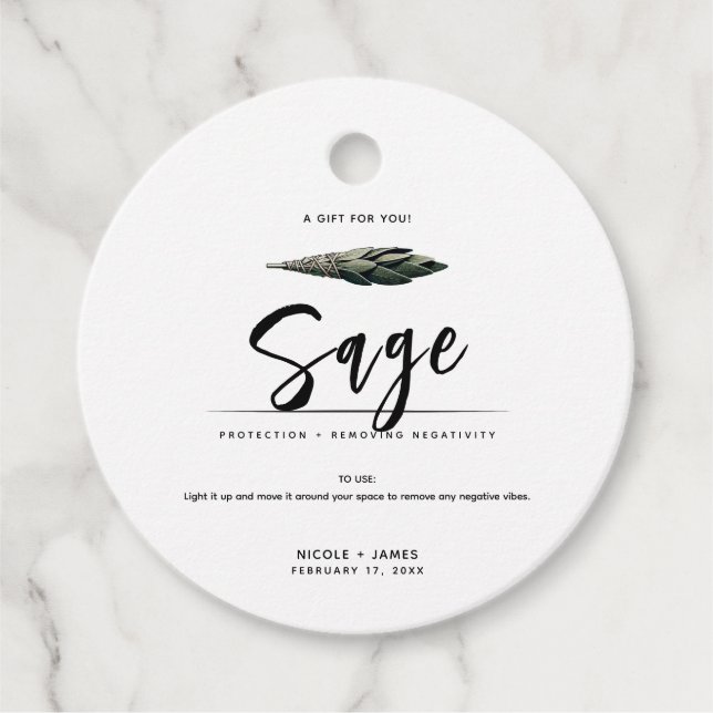 Sage Smudge Stick Minimal Modern Bröllop Gåvor Etiketter (Framsida)