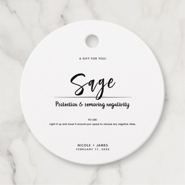 Sage Smudge Stick Minimal Modern Bröllop Gåvor Etiketter (Framsida)