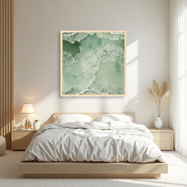 Sage Snöre Lichen Abstrakt - Organic Modern Poster (Sage Lace Lichen Poster: Serene Organic Modern Art with Ethereal Botanical Textures.)
