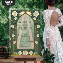 Sage Stained Glass Floral Wedding Welcome 