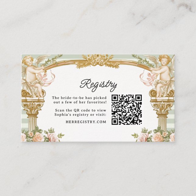 Sage Stripe Bridal Shower Registry Card  Tilläggskort (Framsida)