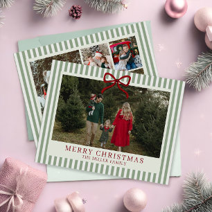 Sage Stripe Familjefoto Jul Högtidskort Julkort