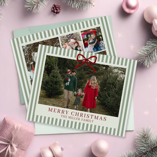 Sage Stripe Familjefoto Jul Högtidskort Julkort (Skapare uppladdad)