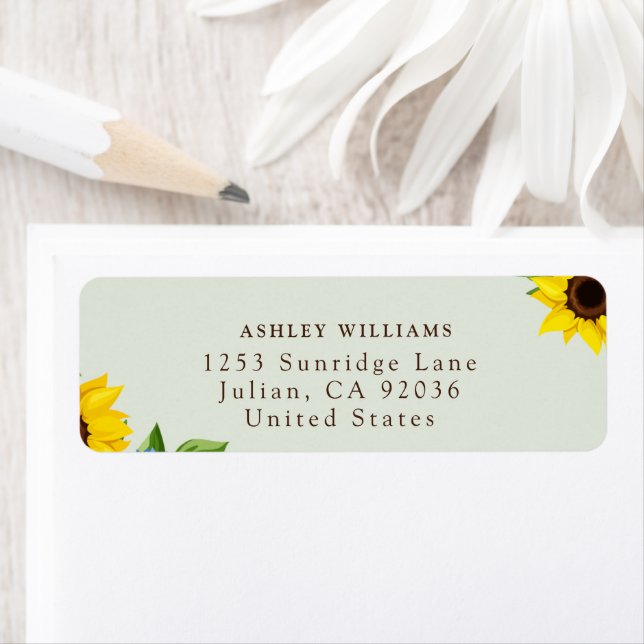 Sage Sunflower Themed Return Stickers Returadress Etikett (Insitu)