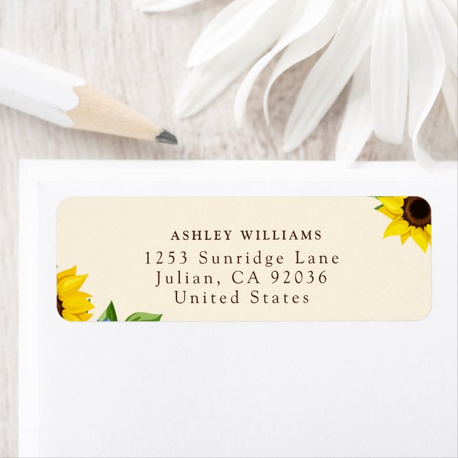 Sage Sunflower Themed Return Stickers Returadress Etikett (Insitu)