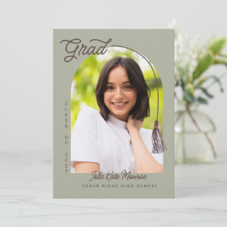 Sage Tassel Grad Announcement with Photo Inbjudningar