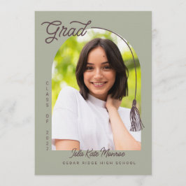 Sage Tassel Grad Announcement with Photo Inbjudningar
