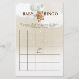 Sage Teddy Bear BINGO Baby Shower Spel Flyer