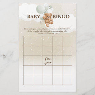 Sage Teddy Bear BINGO Baby Shower Spel Flyer