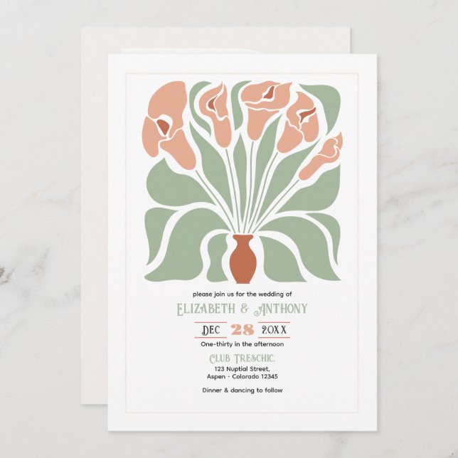 Sage & Terracotta Abstract Floral Boho Wedding Inbjudningar (Fram/baksida)