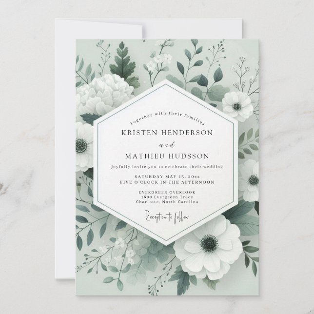 Sage Tonal Botanical Wedding Inbjudningar (Framsida)