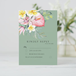 Sage Tropical Floral Botanical Wedding OSA Kort