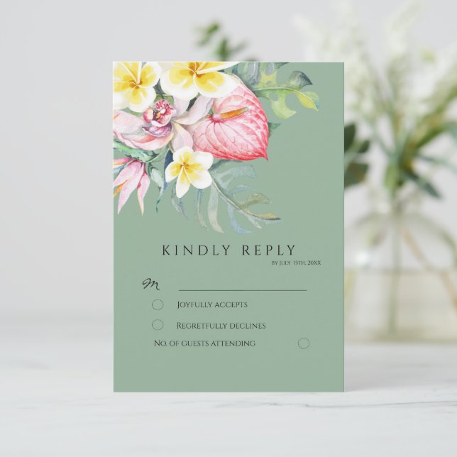 Sage Tropiskt Blommigt Botaniskt Bröllop OSA Kort (Stående Fram)