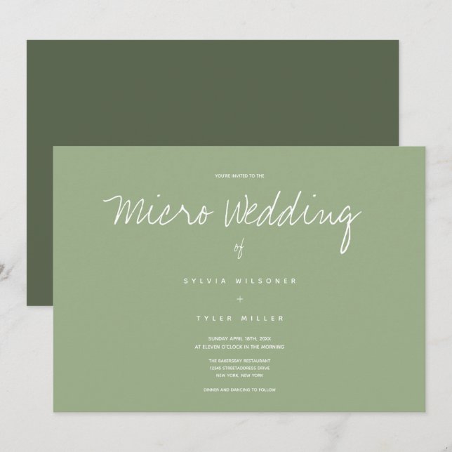 Sage Typography Micro Wedding-inbjudan (Fram/baksida)