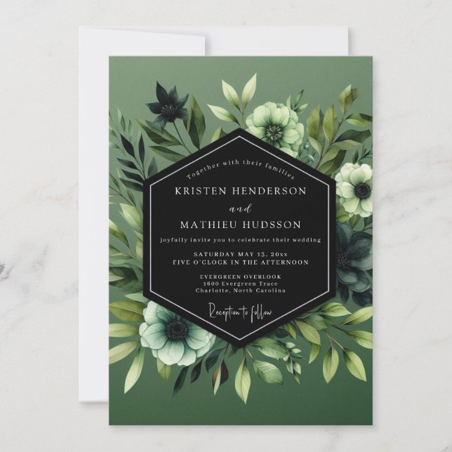 Sage Umbral Botanical Wedding Inbjudningar (Framsida)