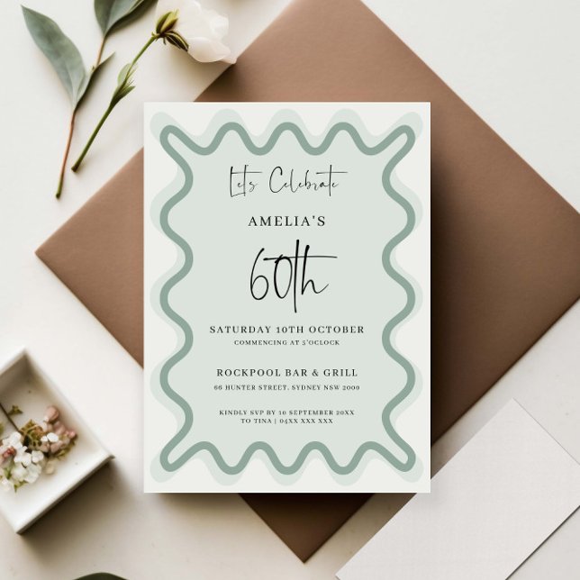 Sage Vågigt Gräns 60:e födelsedagsinbjudan Inbjudningar (Skapare uppladdad)